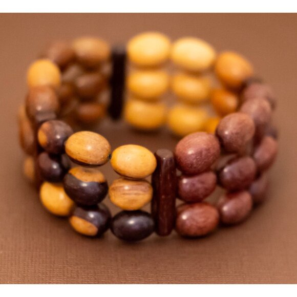 7 inch, Vintage Wooden Oval Beads Unique Beaded Bracelet - U26 - Picture 2 of 3